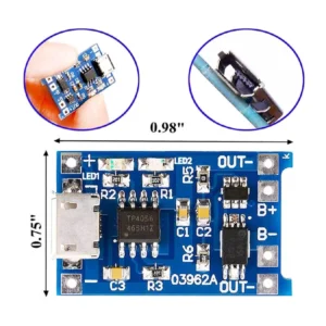 شارژر باتری لیتیومی 18650 تک سل 5 ولت 1 آمپر با ورودی microUSB