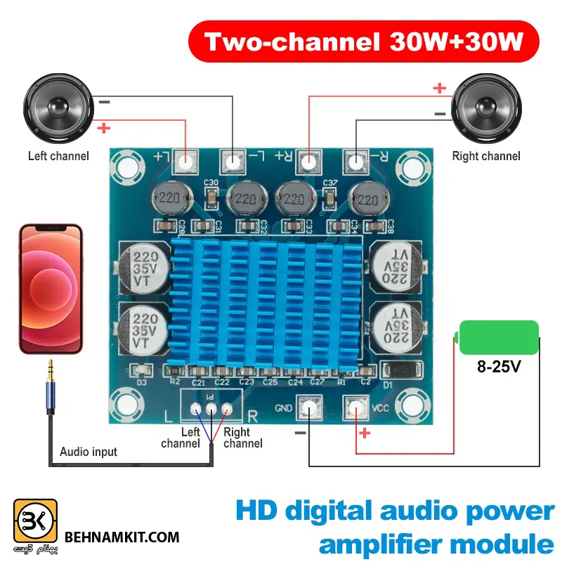 XH-A232 Digital Power Amplifier Board 30W+30W High-Power Dual-Channel Class D Audio Power Amplifier Board